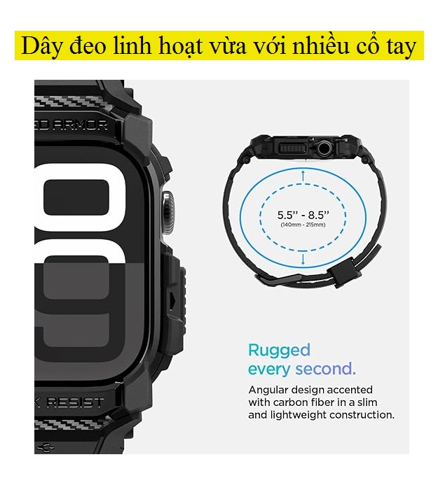 Ốp + dây đeo Apple Watch10 46mm liền khối Spigen Rugged Armor Pro 5